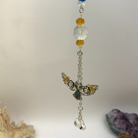 OWL Car Rearview Mirror Suncatcher Prism Charm Ornament Gift Handmade CC102 - Picture 2 of 4